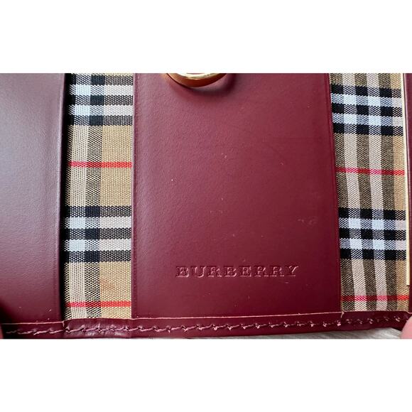 Burberry Burgundy Leather Key  Holder with Nova Check Accents - Picture 8 of 13